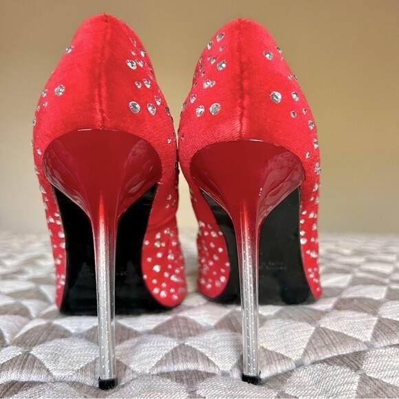 Roberto Botticelli Red Velvet & Rhinestone Heels Zebra Print EU 38 US 7.5 - 8 - Picture 10 of 15